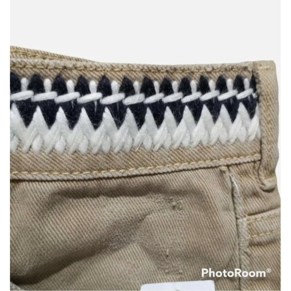 P.S. Erin Wasson Tan Distressed Destroyed Denim Jean Shorts Boho Trim Waist 27 - Picture 3 of 7